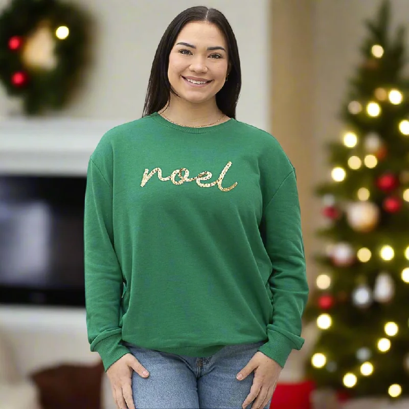 Noel Script Sequin Sweatshirt Hoodie with Cropped Fit Short Trendy