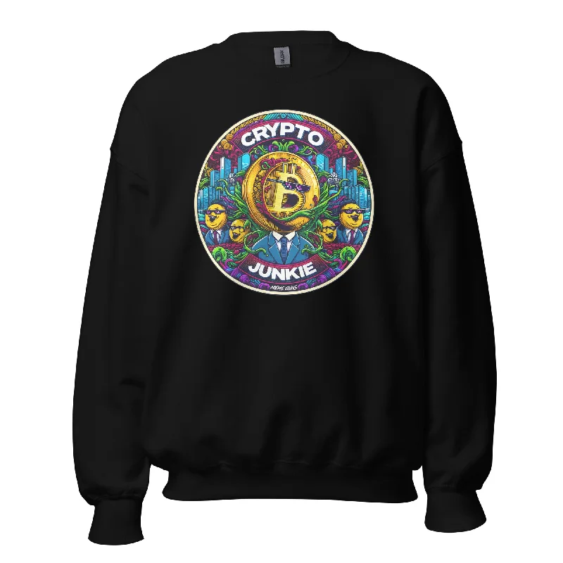 Meme Coins Rule! Crypto Junkie Bitcoin Altcoins Long Sleeve Pullover Sweatshirt Hoodie with Mock Neck Collared Structured