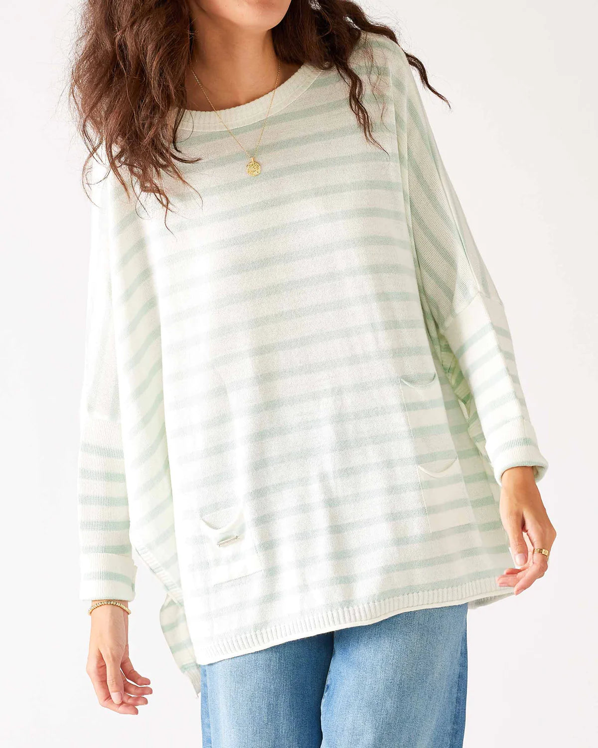 Mersea The Catalina Travel Sweater Mint Stripe Lightweight Heavyweight Midweight