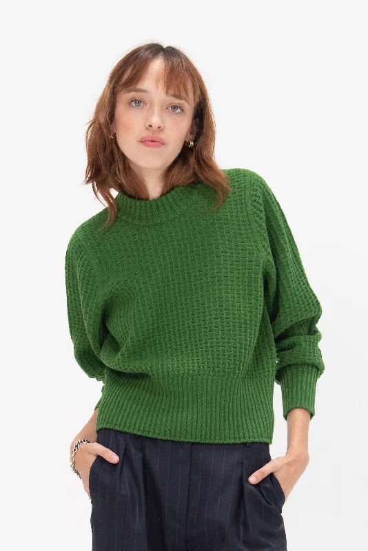 Baguette Fine Waffle Knit Sweater, Matcha Mesh Blend Leather Blend Suede Blend