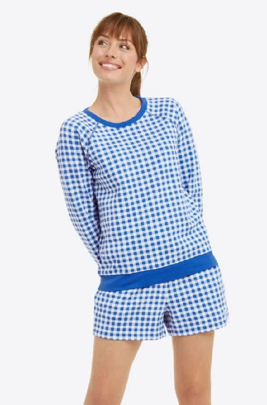 Natalie Sweatshirt in Gingham Hoodie with Metallic Shiny Futuristic