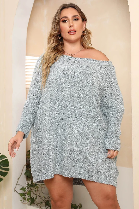 Plus Size Off-Shoulder Long Sleeve Sweater Seamless Knitted Crochet