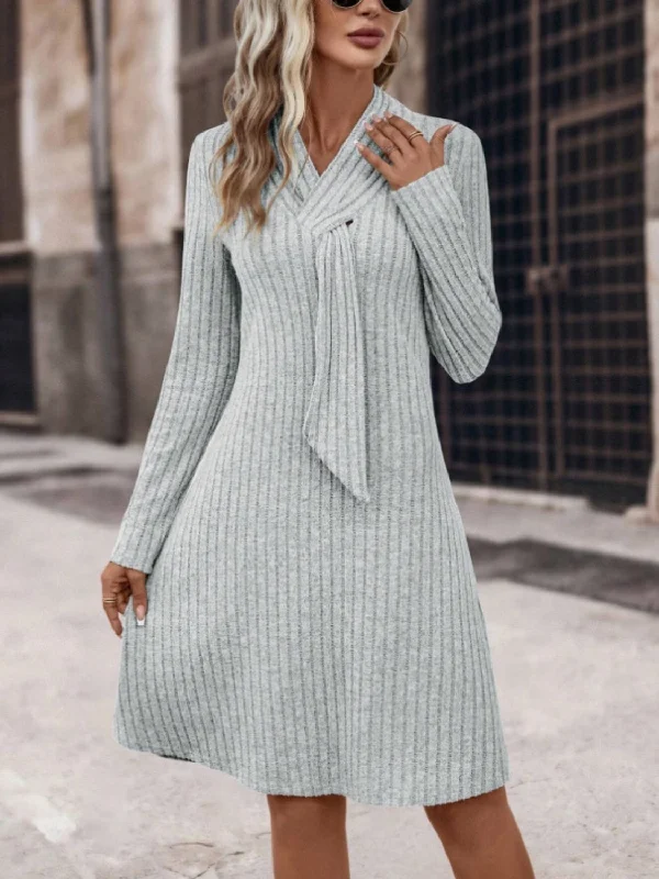 Blue Zone Planet |  Ribbed Long Sleeve Sweater Dress Zippered Front Buttoned Front Snap Front