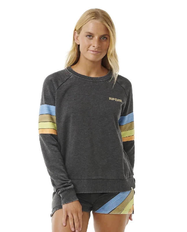 High Tide Surf Raglan Sweatshirt in Washed Black Hoodie with Mock Neck Collared Structured