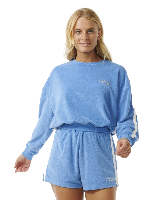 High Tide Terry Sweatshirt in Bright Blue Hoodie with Strings Custom Fit Adjustable