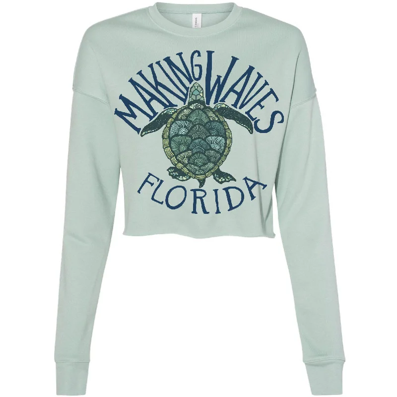 Sea Turtle Florida Cropped Sweater Mesh Sweater Canvas Denim