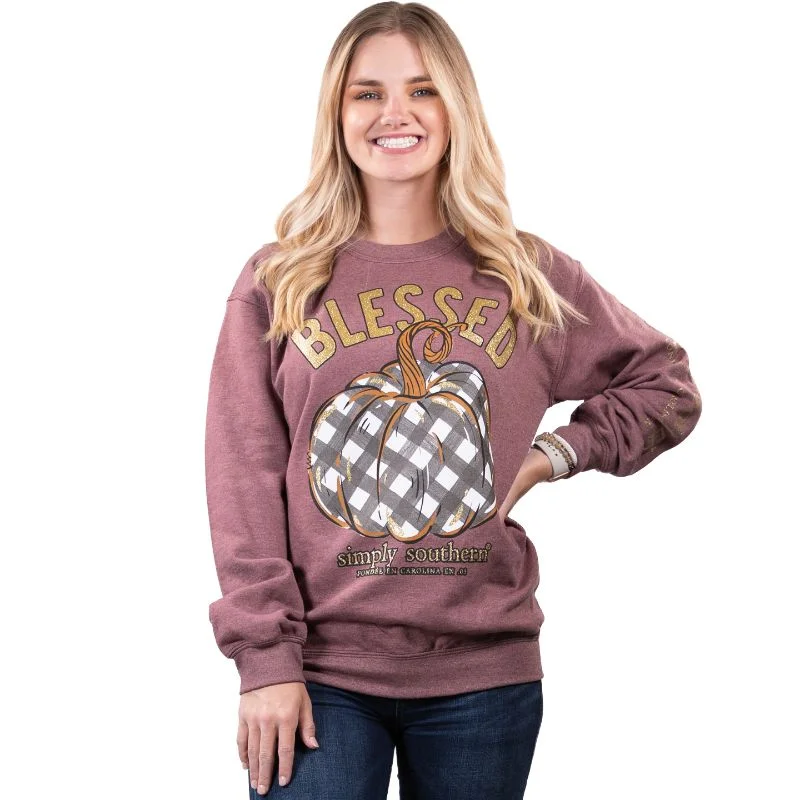 Simply Southern Collection Blessed Crew Sweatshirt Hoodie with Elastic Cuffs Stretchable Comfortable