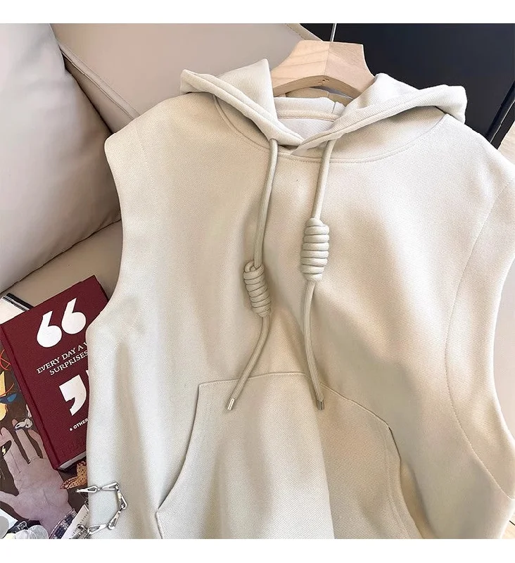 Sleeveless hooded sweatshirt for women new pullover vest trend    S5017 Hoodie with Metallic Shiny Futuristic