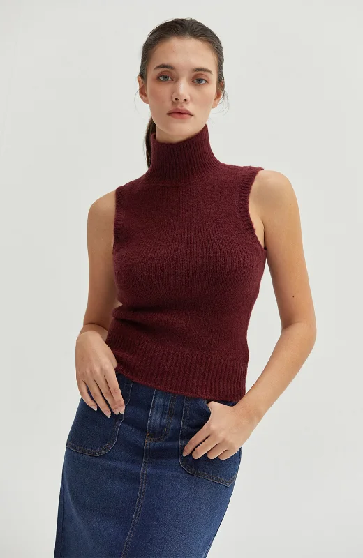 Crescent - Sleeveless Turtleneck Sweater Nylon Fabric Polyester Fabric Spandex Fabric