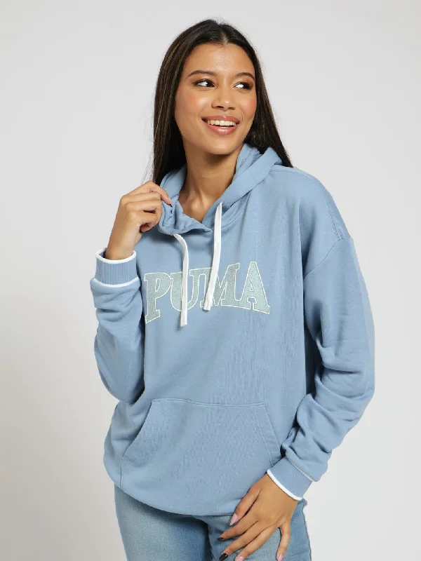 Squad Hoodie Track Top - Blue Hoodie with Rolled Sleeves Casual Relaxed