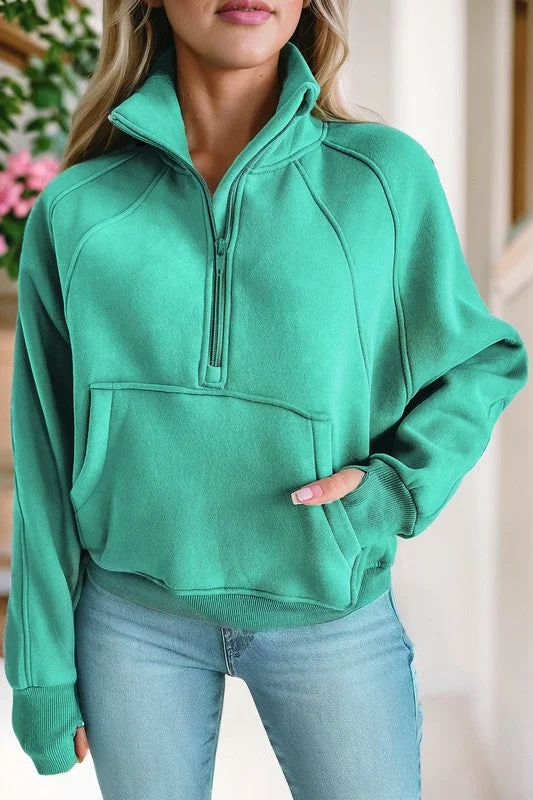 Stand Collar Ribbed Thumbhole Sleeve Sweatshirt Hoodie with Hem Contrast Bold Stylish