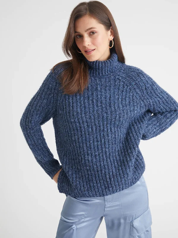 Stella Shaker Turtleneck Sweater - indigo Toggled Drawstring Belted