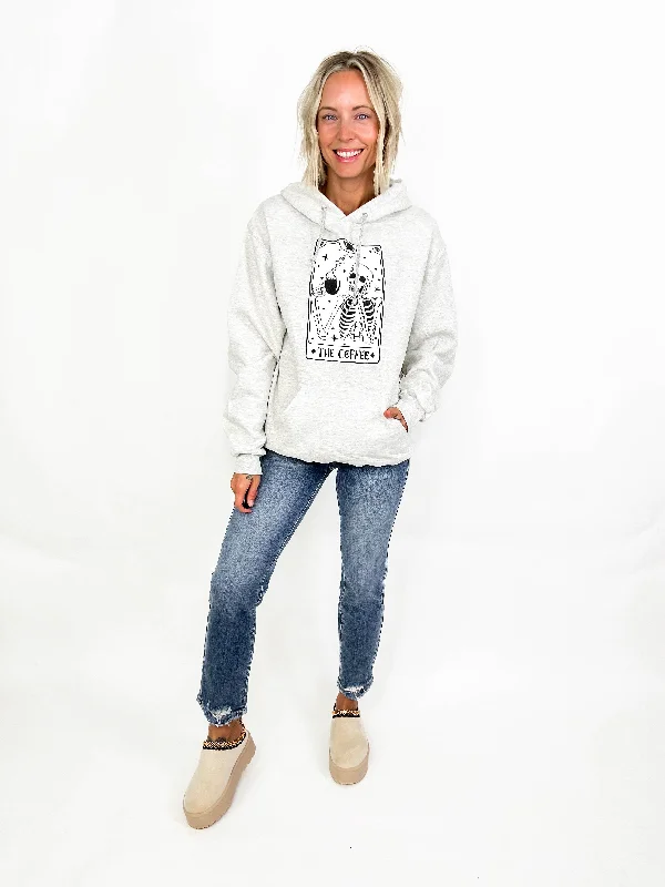 The Coffee Tarot Card Hoodie- HTHR OATMEAL Hoodie with Belted Waist Structured Tailored