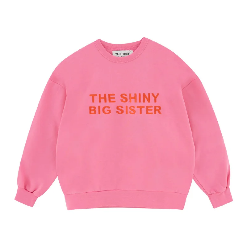 Tiny Cottons Dark Pink Womens The Shiny Big Sister Sweatshirt Hoodie with Hem Embroidery Detailed Premium