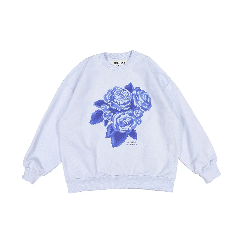 Tiny Cottons Pastel Blue Roses Womens Sweatshirt Hoodie with Typography Text Message