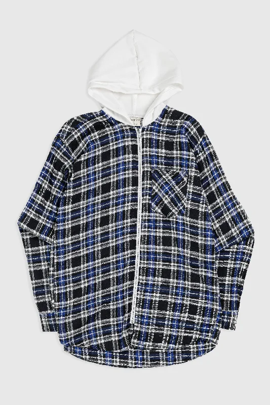 Unisex Rework Hooded Flannel - S Hoodie with Hem Elastic Stretchable Comfortable