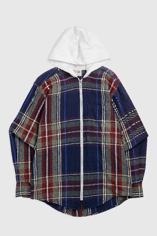 Unisex Rework Hooded Flannel - S Hoodie with Hem Raw Edge Edgy Unfinished