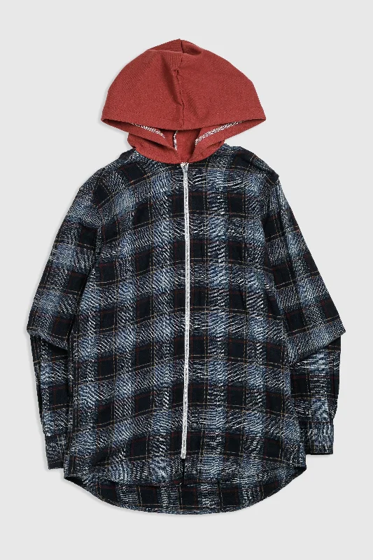 Unisex Rework Hooded Flannel - S Hoodie with Slit Hem Functional Movement