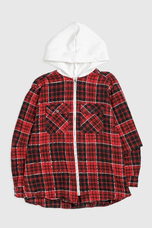 Unisex Rework Hooded Flannel - S Hoodie with Back Slit Movement Comfort