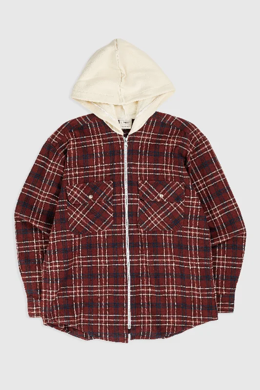 Unisex Rework Hooded Flannel - S Hoodie with Raw Hem Edgy Unfinished