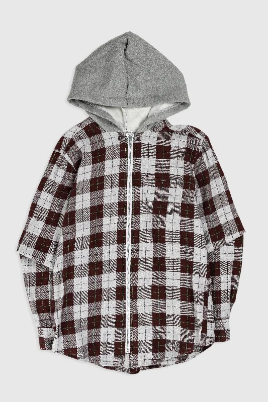 Unisex Rework Hooded Flannel - S Hoodie with Hem Embroidery Detailed Premium