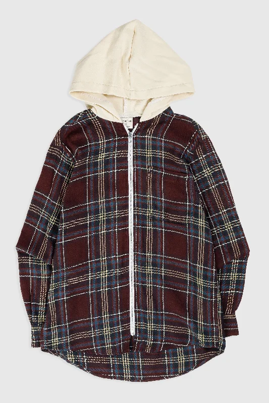 Unisex Rework Hooded Flannel - S Hoodie with Hidden Zipper Minimalist Clean