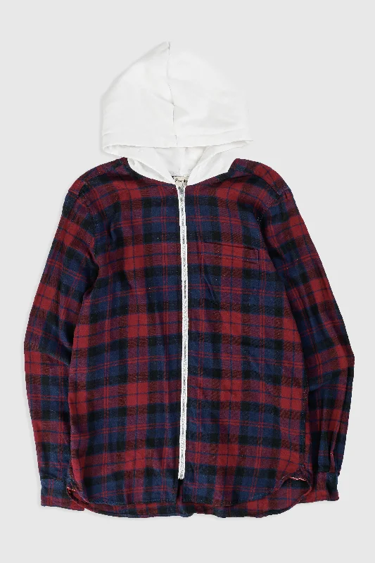 Unisex Rework Hooded Flannel - S Hoodie with Button Placket Classic Preppy