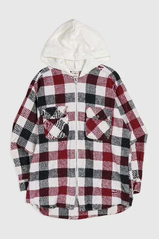 Unisex Rework Hooded Flannel - S Hoodie with Relaxed Fit Easy Casual