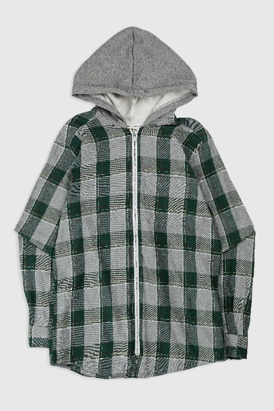 Unisex Rework Hooded Flannel - S Hoodie with Applique Textured Unique