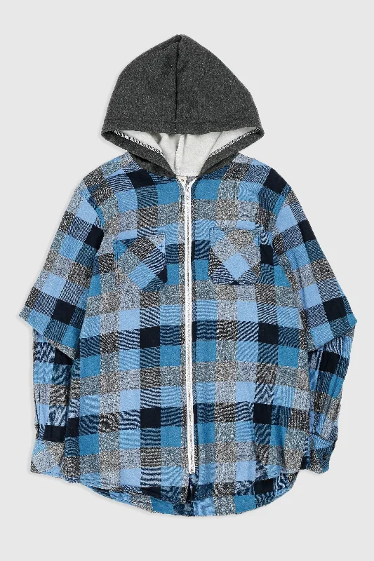 Unisex Rework Hooded Flannel - S Hoodie with Double Zipper Versatile Adjustable