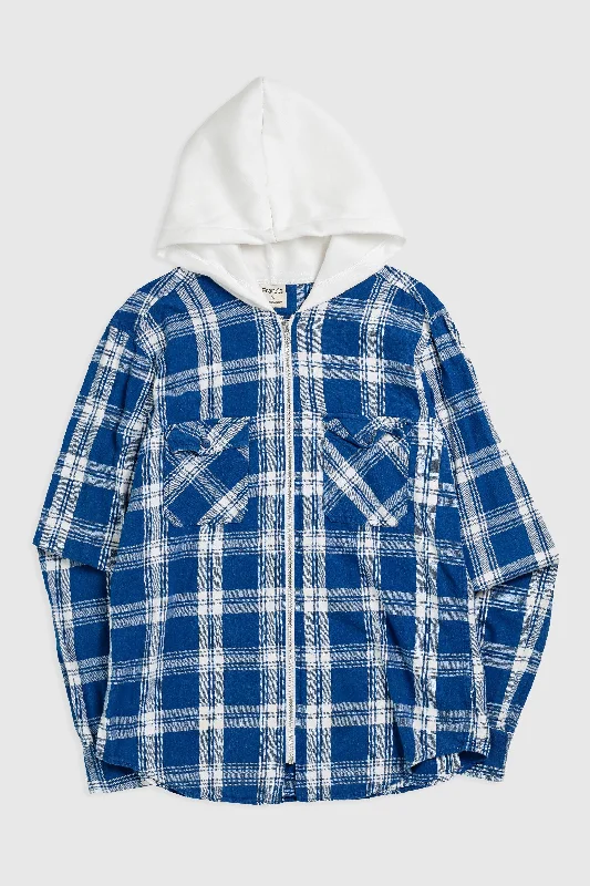 Unisex Rework Hooded Flannel - S Hoodie with Puffed Sleeves Voluminous Trendy