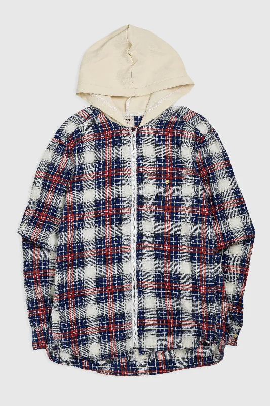 Unisex Rework Hooded Flannel - XS Hoodie with Mock Neck Collared Structured