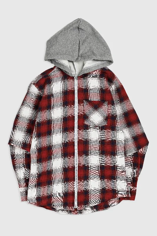 Unisex Rework Hooded Flannel - XS Hoodie with Thumb Holes Functional Cozy