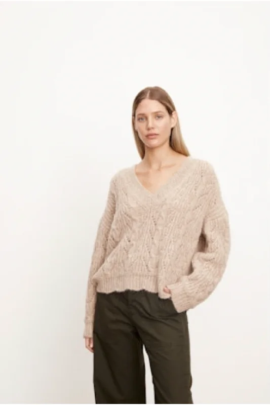 Velvet by Graham & Spencer Sade 06 Cozy Cable Sweater | Oatmeal Layered Multi-layer Single Layer