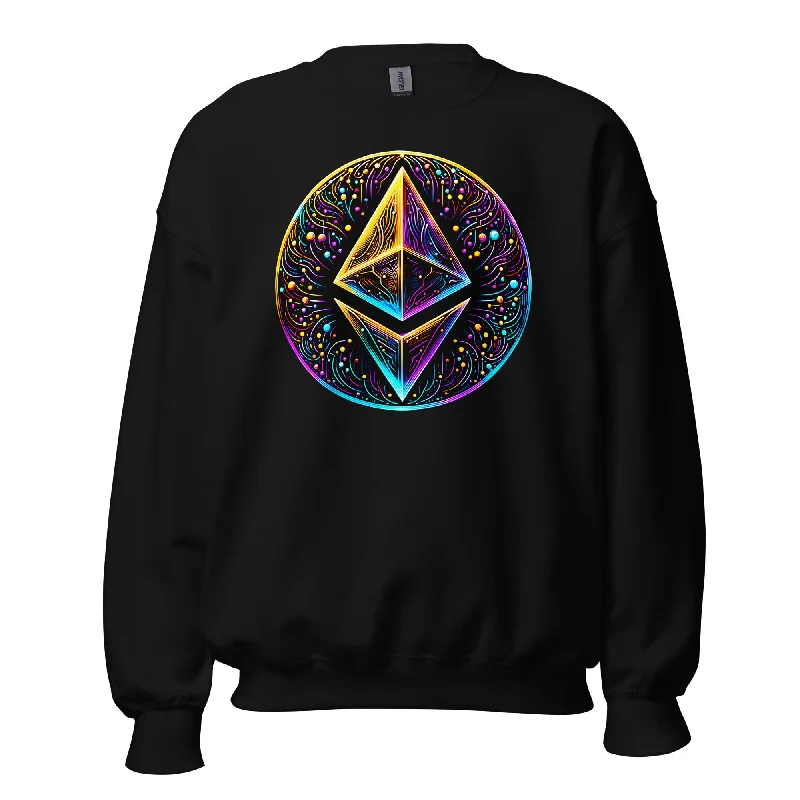 Whimsical Ethereum ETH Altcoin Crypto Symbol Sweatshirt Long Sleeve Pullover Hoodie with Drawstring Waist Adjustable Fitted