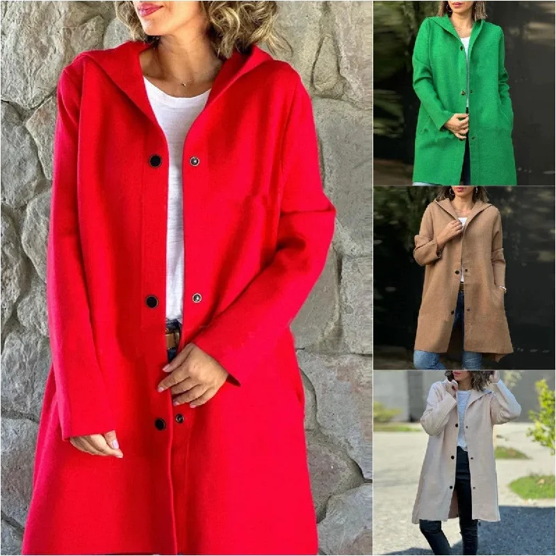 Autumn And Winter New Hooded Long Sleeve Solid Color Woolen Coat Hoodie with Zipper Placket Modern Functional