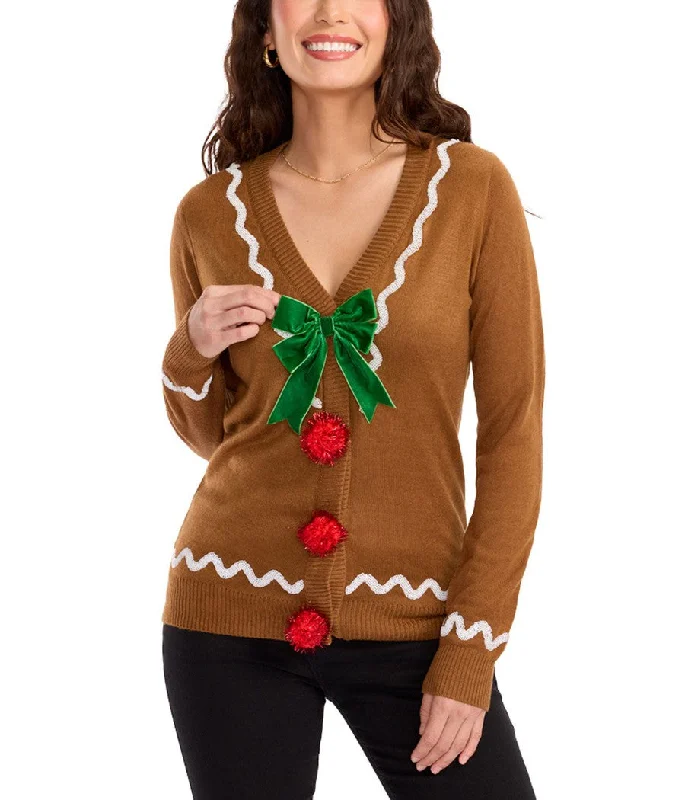 Women's Gingerbread Man Ugly Christmas Cardigan Sweater Machine Wash Dry Clean Hand Wash