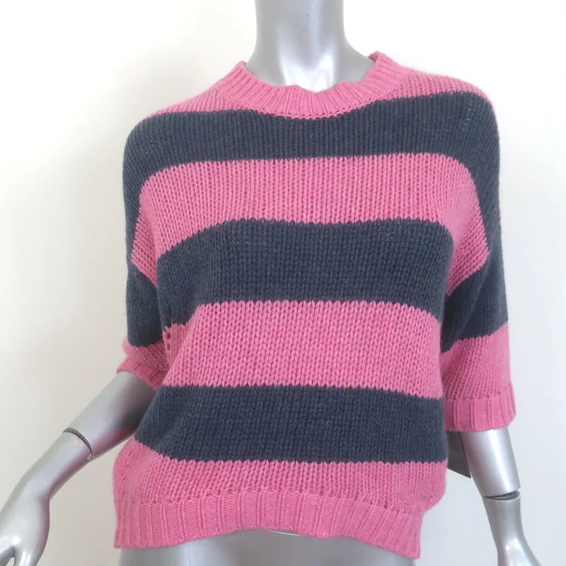 Zadig & Voltaire Bully Striped Cashmere Sweater Pink/Gray Size Extra Small NEW Slim Fit Regular Fit Oversized