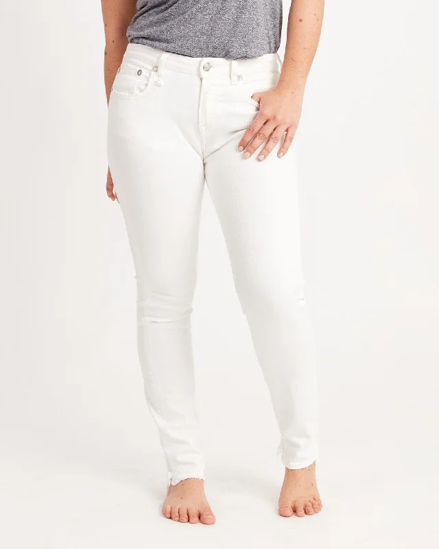 Alison Crop Skinny Jeans in Garret White Fashionable Raw Hemmed Jeans