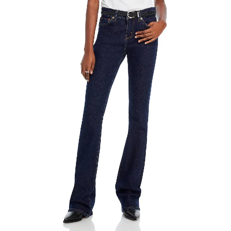 Womens Mid Rise Dark Wash Bootcut Jeans Comfortable Straight-Legged Denim