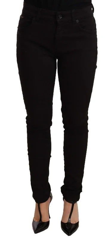 Dolce & Gabbana Chic Black Mid-Waist Skinny Denim Jeans Trendy Wide-Leg High-Waist Denim