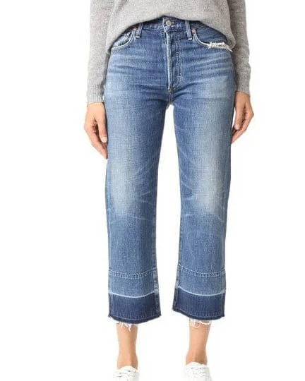 "Cora Crop Relaxed Undone Hem" Jeans Fashionable Raw Hem Bootcut Jeans