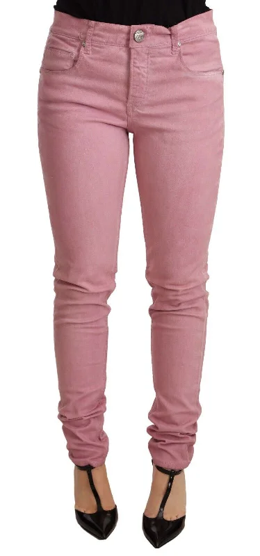 Acht Elegant Slim Fit Pink Denim Jeans Trendy Button-Up High-Waist Jeans