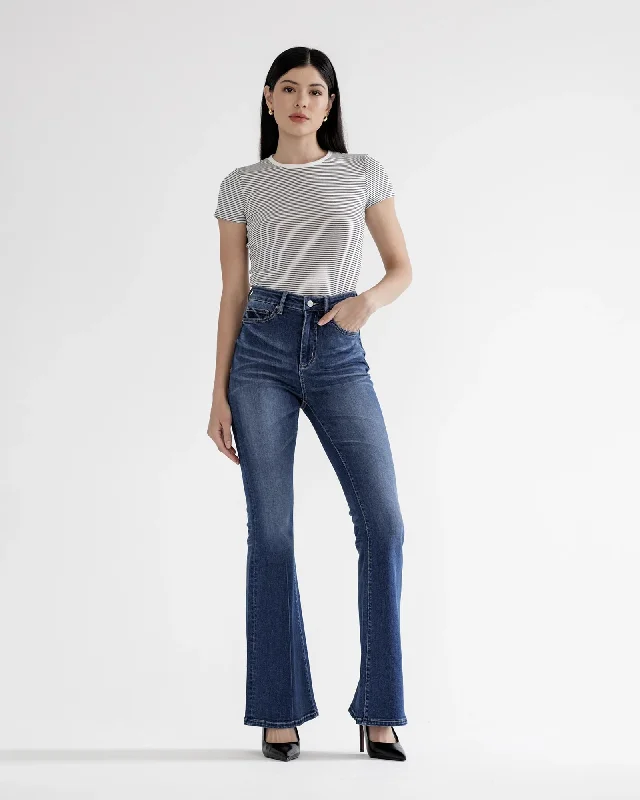 High Rise Flare Leg Jeans Chic Cropped Jeans