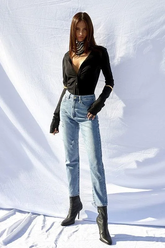 High Rise Premium Straight Leg Jeans Trendy Skinny High-Waist Jeans