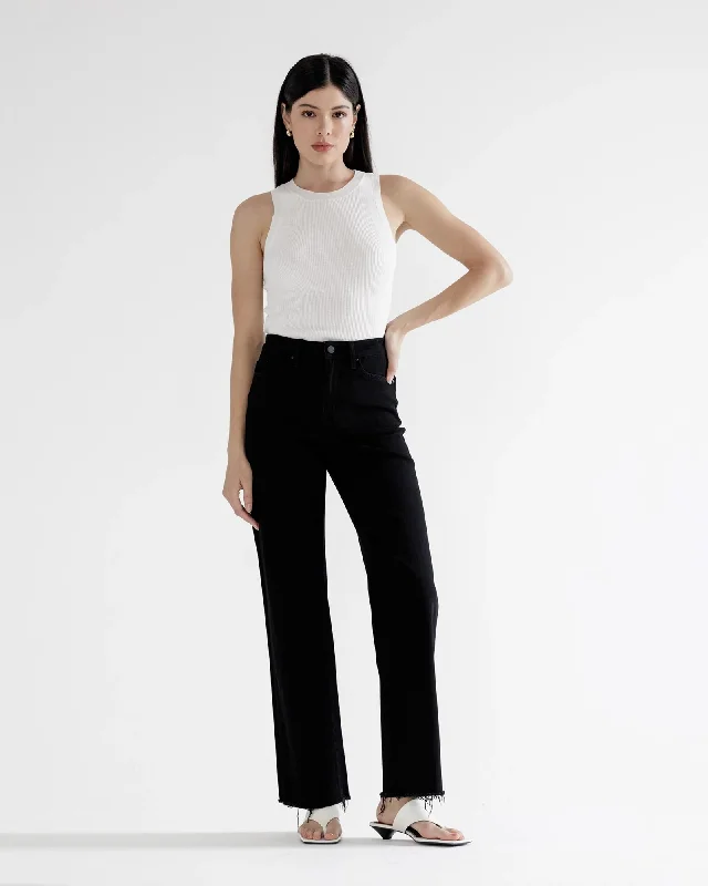 High Rise Slim Wide Leg Jeans Chic Rip-Detail High-Waist Jeans