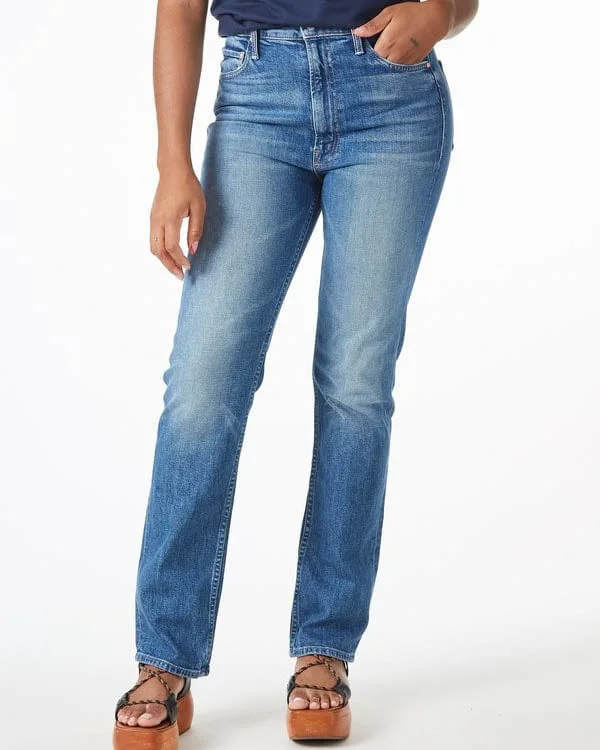 "High Waisted Rider Skimp" Jeans in "Cowboys Don't Cry" Comfortable Distressed Straight-Leg Jeans