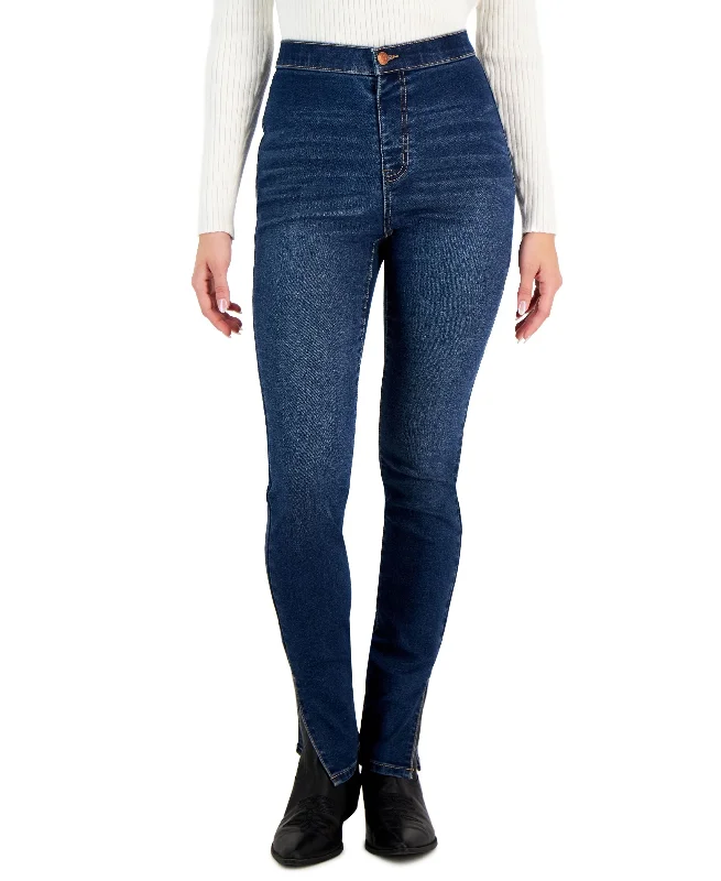 Juniors' Split-Hem Stretch Skinny Jeans Chic Dark-Wash Skinny Jeans