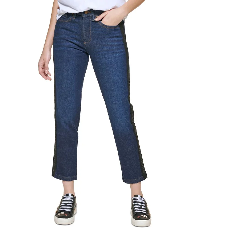 Karl Lagerfeld Paris Womens High Rise Dark Wash Straight Leg Jeans Stylish Bootcut Denim Jeans