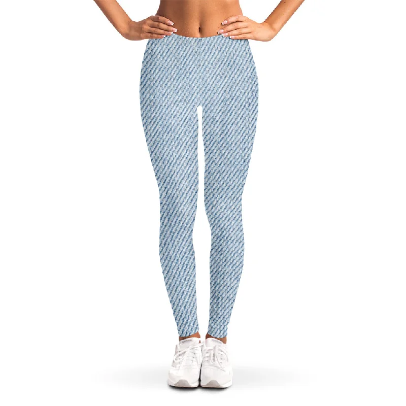 Light Blue Denim Jeans Print Women's Leggings Comfortable Low-Rise Jeans